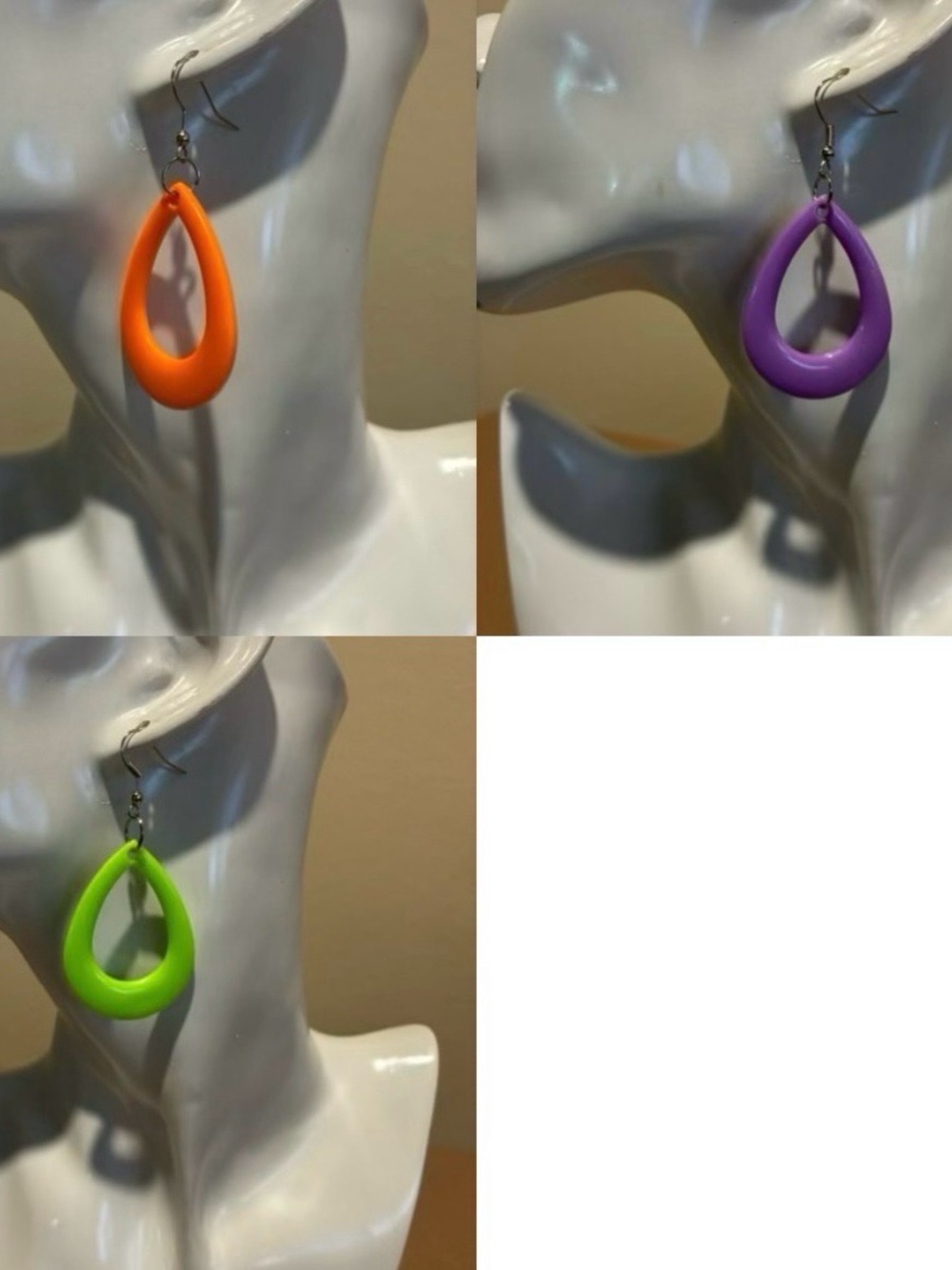 Colorful Teardrop Hoop Earrings - Orange, Purple, Green